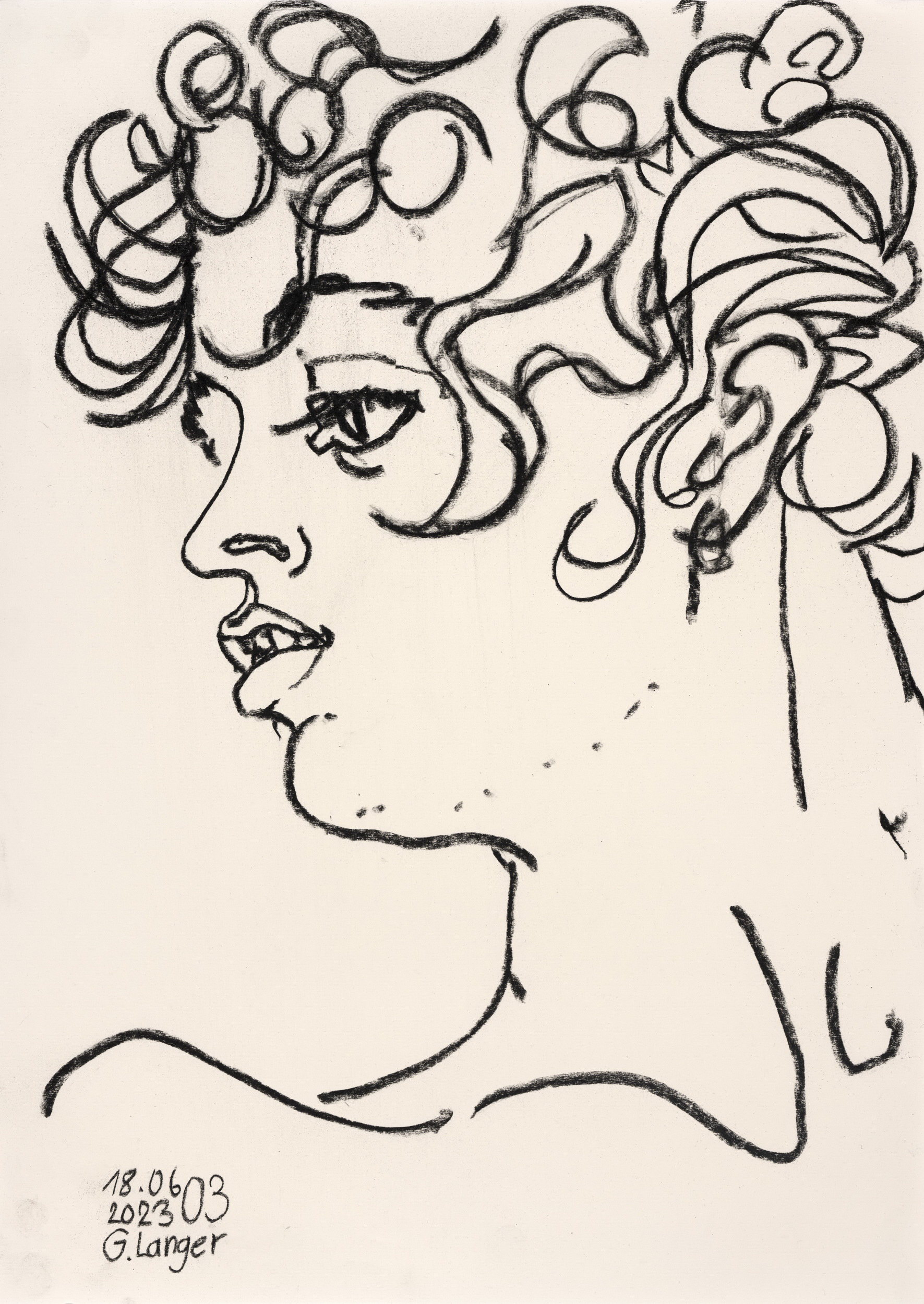 Gunter Langer, 2023, Kohlezeichnung, Zeichenpapier, 71 x 51 cm